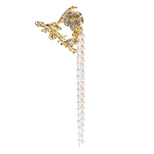 FRCOLOR Rhinestone Pearl Hair Claw Clip - Elegant Metal Hair Clamp with Tassel Design, Hair Jaw Clip Barrette for Women & Girls (Plum Blossom) - Perfect for Updos, Buns, Ponytails & Everyday Hairstyles