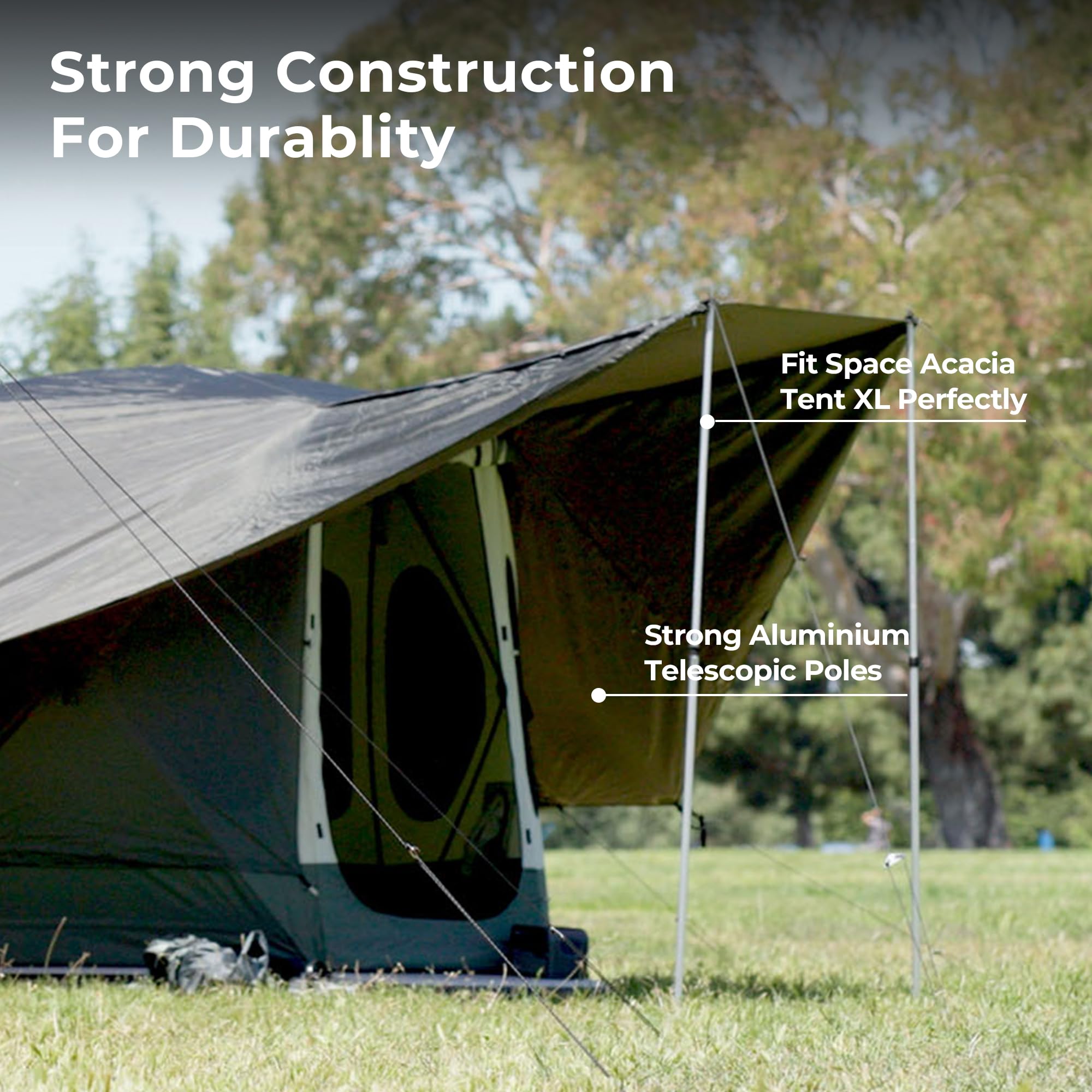 ACACIA Canopy XL for Space Acacia Camping System - Waterproof PU2000 4-Season Camping Tarp with UPF50+ Sun Protection, 4 Telescoping Poles & Carry Bag (Moonstone) - Perfect for Backpacking, Hiking, and Outdoor Adventures