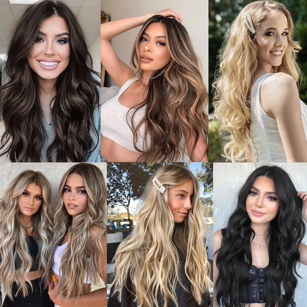 Ritzkart 25 Inch Synthetic Hair Extensions - Natural Black with Golden Highlights, Long Curly Hair Weave for Women | Perfect for Parties, Weddings & Daily Styling
