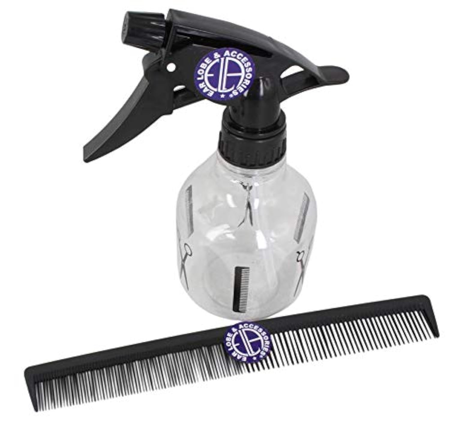 Ear Lobe & Accessories Combo Pack - 250ml Hair Spray Bottle & Hair Cutting Comb Set (1 Each) - Perfect for Salon Styling, Barber Shops & Home Hair Care