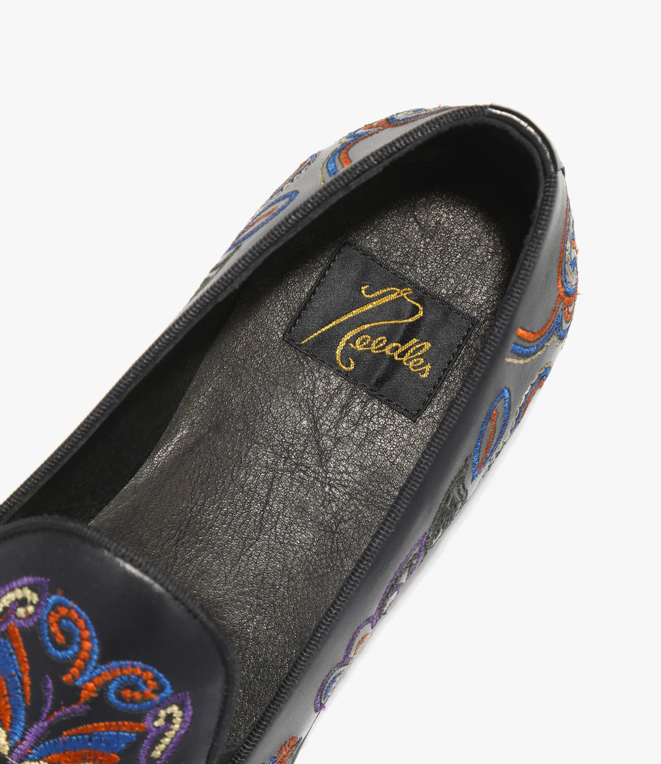Black Leather Papillon Embroidered Slip On Shoes - Comfortable & Stylish Loafers for Women, Perfect for Casual Outings & Office Wear