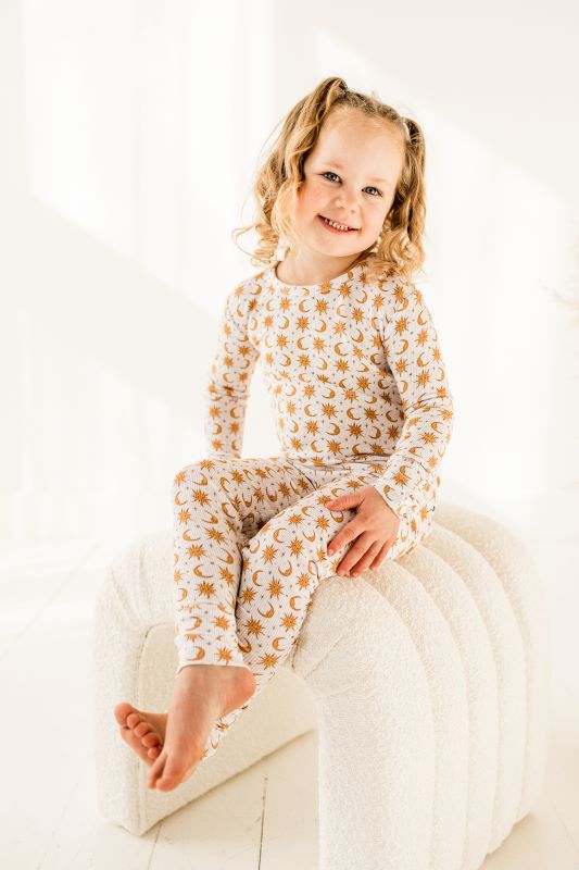 Celestial Ribbed Two Piece Pajama Set for Women - Soft Cotton Sleepwear with Comfortable Fit - Perfect for Lounging, Bedtime & Relaxation at Home