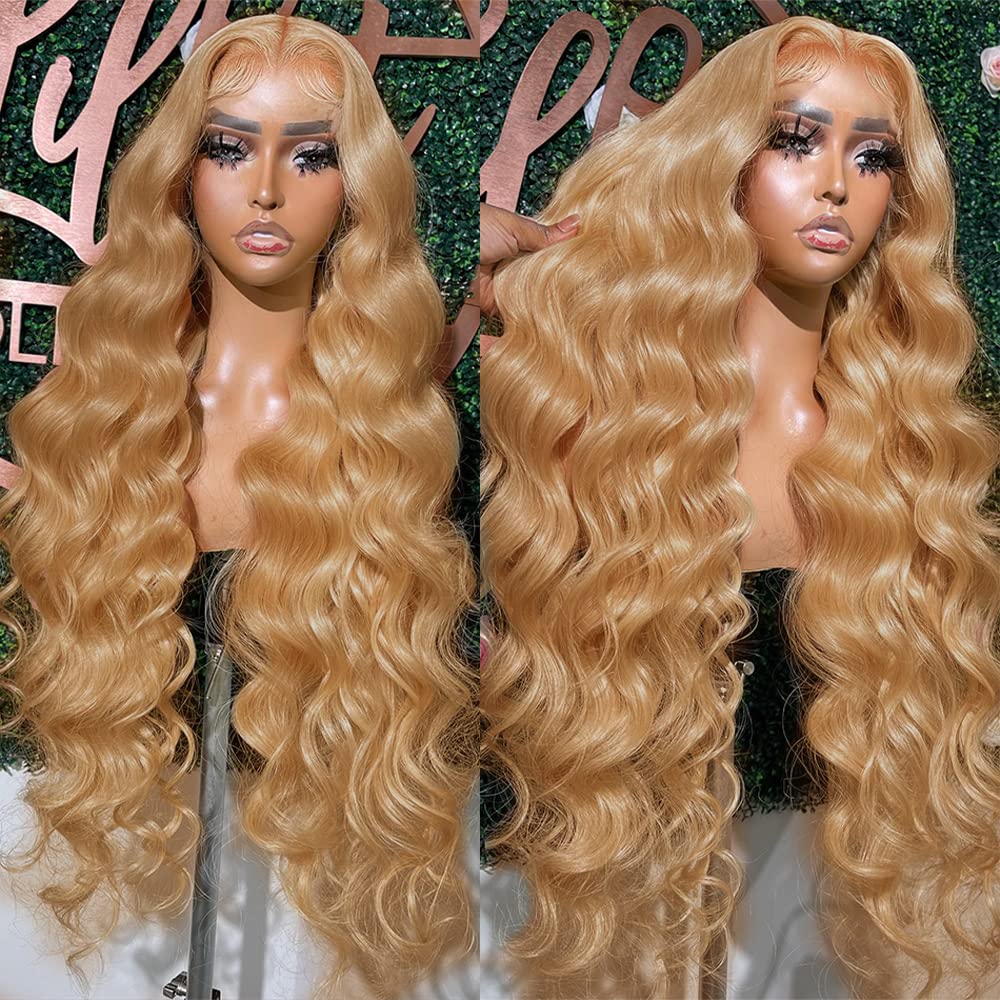Honey Blonde 13x6 HD Lace Front Wig - 250% Density Human Hair Pre-Plucked Body Wave Glueless Wig with Transparent Lace (Light Brown) for Daily Wear, Cosplay & Special Occasions