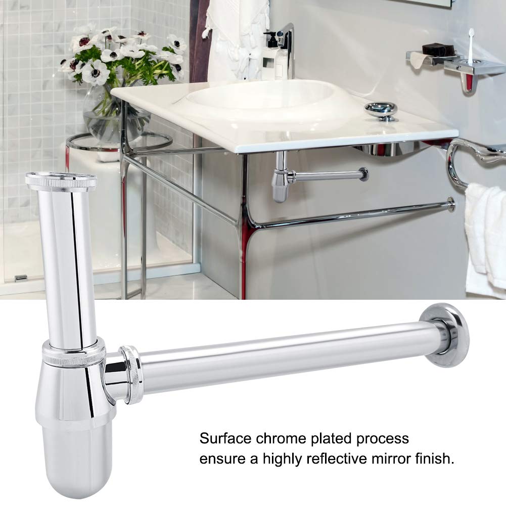 Chrome Zinc Alloy Round Bottle Sink Trap for Bathroom & Kitchen Drain - Stainless Steel Waste Pipe, Durable Basin Tube for Easy Installation - Perfect for Bathroom Vanities, Kitchen Sinks & Utility Drains