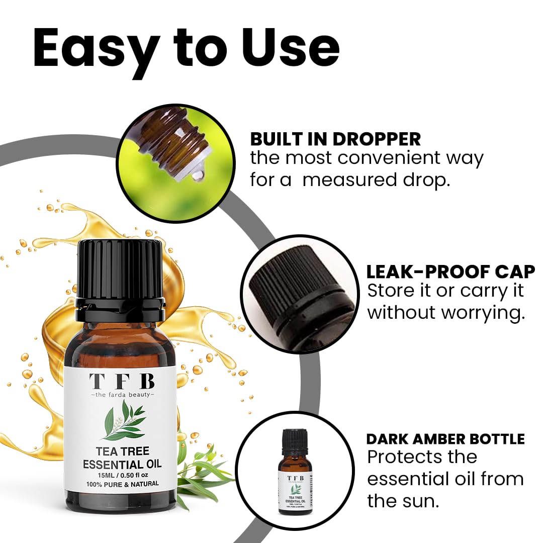 Organic Tea Tree & Peppermint Essential Oil Set (2x15ml) - Natural Dandruff Treatment, Scalp Care, Acne Solution & Stress Relief - Perfect for Aromatherapy, DIY Skincare & Relaxation at Home