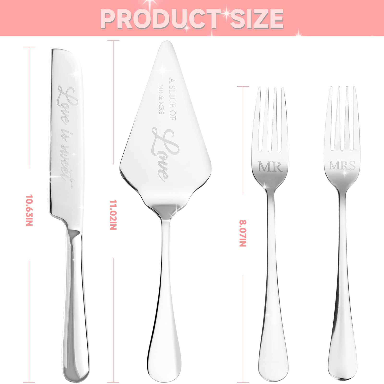 Elegant Silver Wedding Cake Knife and Server Set with Forks - 4 Piece Mr & Mrs Cake Cutting Set for Bride and Groom | Perfect for Wedding Ceremonies, Bridal Showers, Engagement, Anniversary & Birthday Gifts