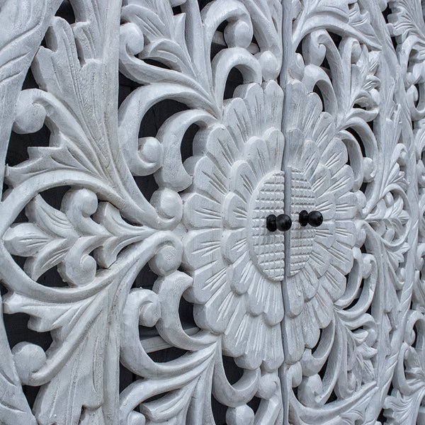 Hand Carved Whitewashed Wooden Entryway Cabinet - Rustic Farmhouse Style Hallway Storage for Shoes, Coats & Decor | Perfect for Entryways, Living Rooms & Bedrooms