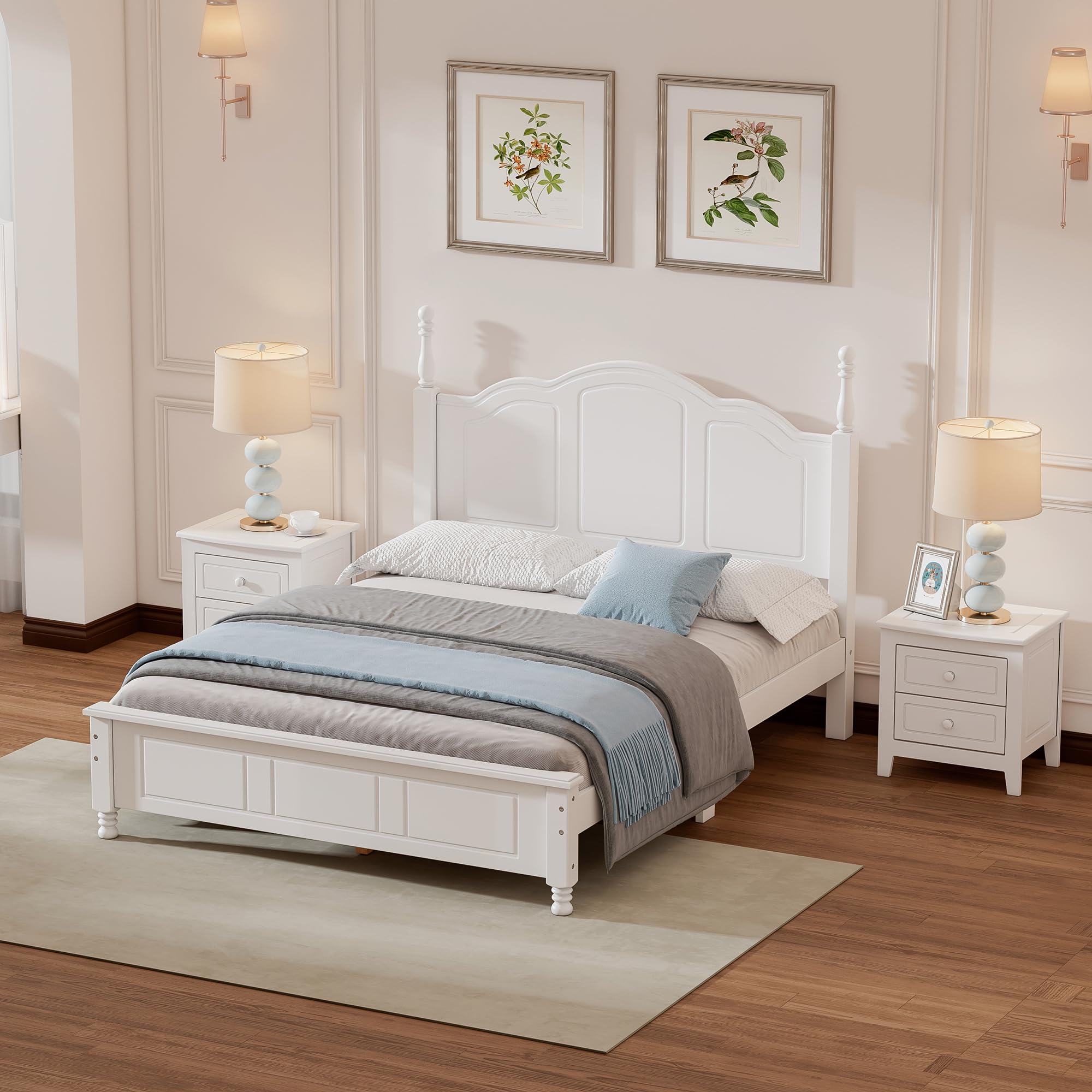Harper & Bright Designs 3-Piece Full Size Bedroom Set - Wood Platform Bed with 2 Nightstands, White | Modern Bedroom Furniture for Small Spaces & Guest Rooms