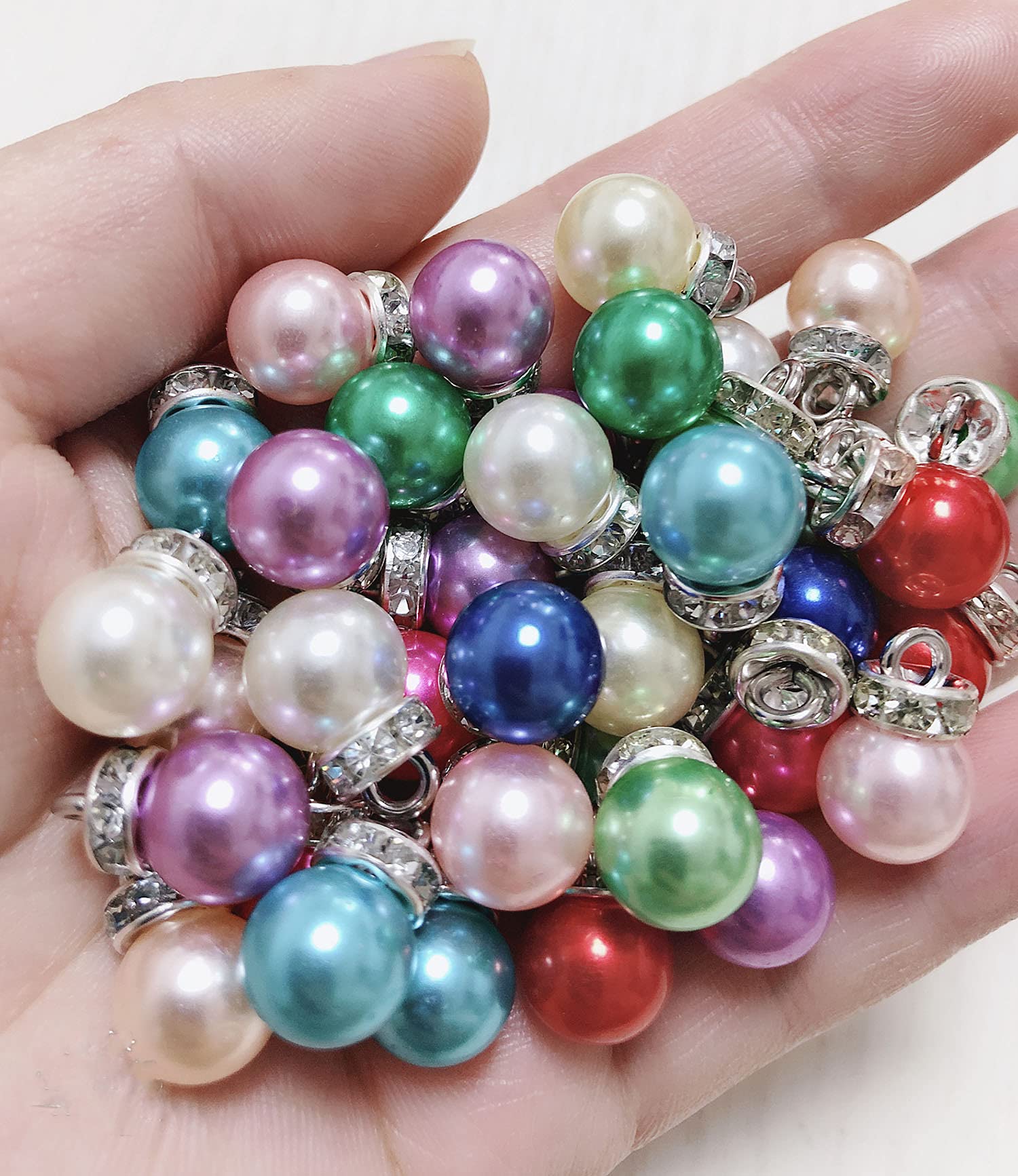 50 Pcs 10mm Rhinestone Imitation Pearl Beads - DIY Jewelry Making Supplies for Necklaces, Earrings, Bracelets & Hair Accessories | Perfect for Crafting, Fashion Design & Gift Making