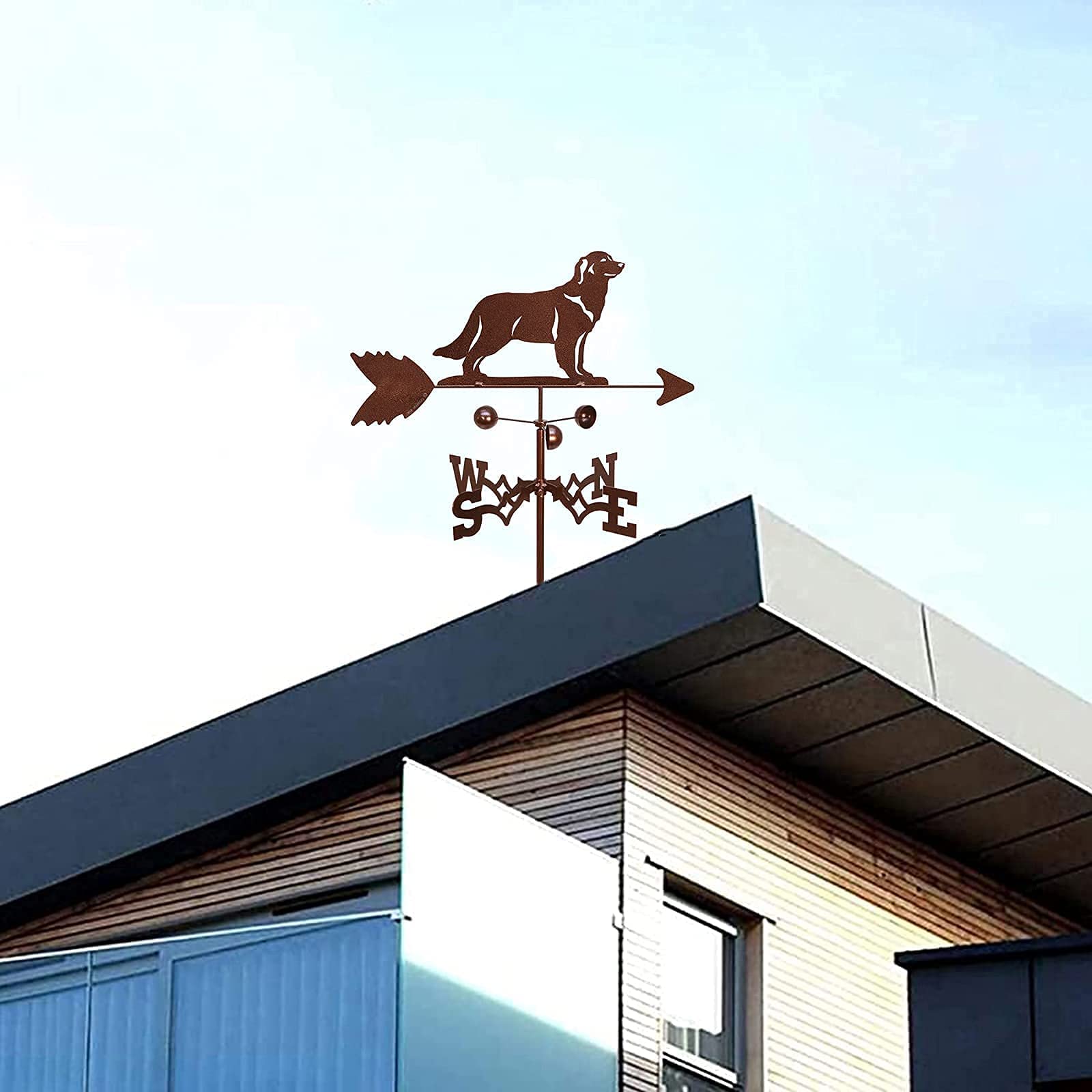 Golden Retriever Weather Vane - Durable Farmhouse Wind Direction Indicator with Animal Ornament, Rustic Courtyard & Garden Stake Decoration for Outdoor Farm, Yard, and Patio Use