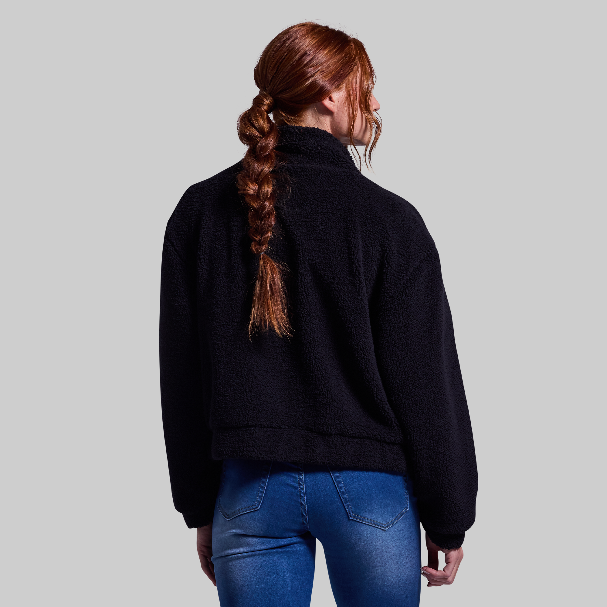 Women's Black Cropped Fleece Jacket - Cozy Winter Outerwear for Casual Wear & Outdoor Activities | Perfect for Layering, Running Errands & Fall Fashion
