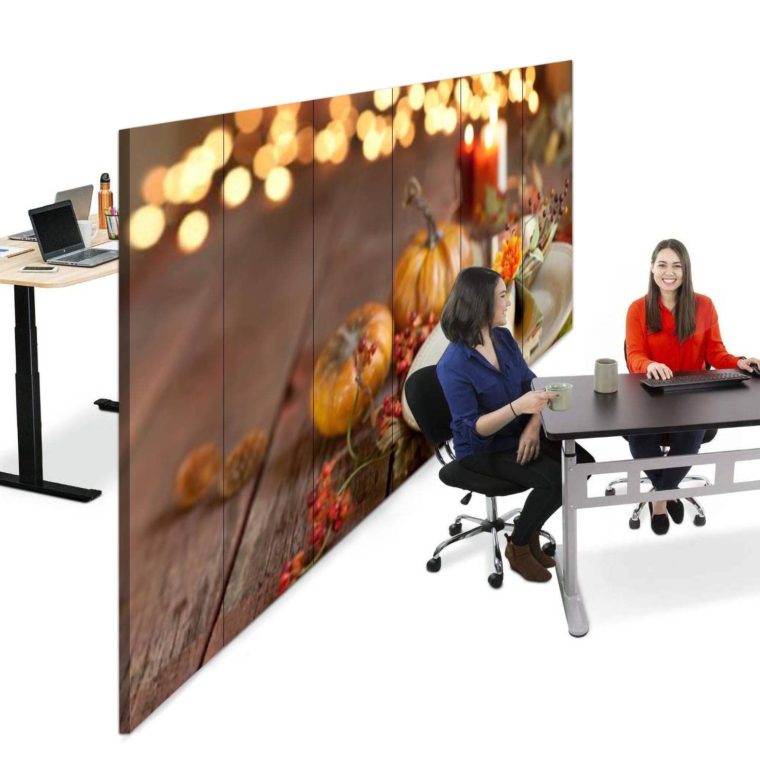 6 Panel Rustic Wood Folding Room Divider Screen - Autumn Thanksgiving Dining Table Decor, Privacy Partition for Home & Office - Perfect for Room Separation, Event Backdrops, and Cozy Interior Design