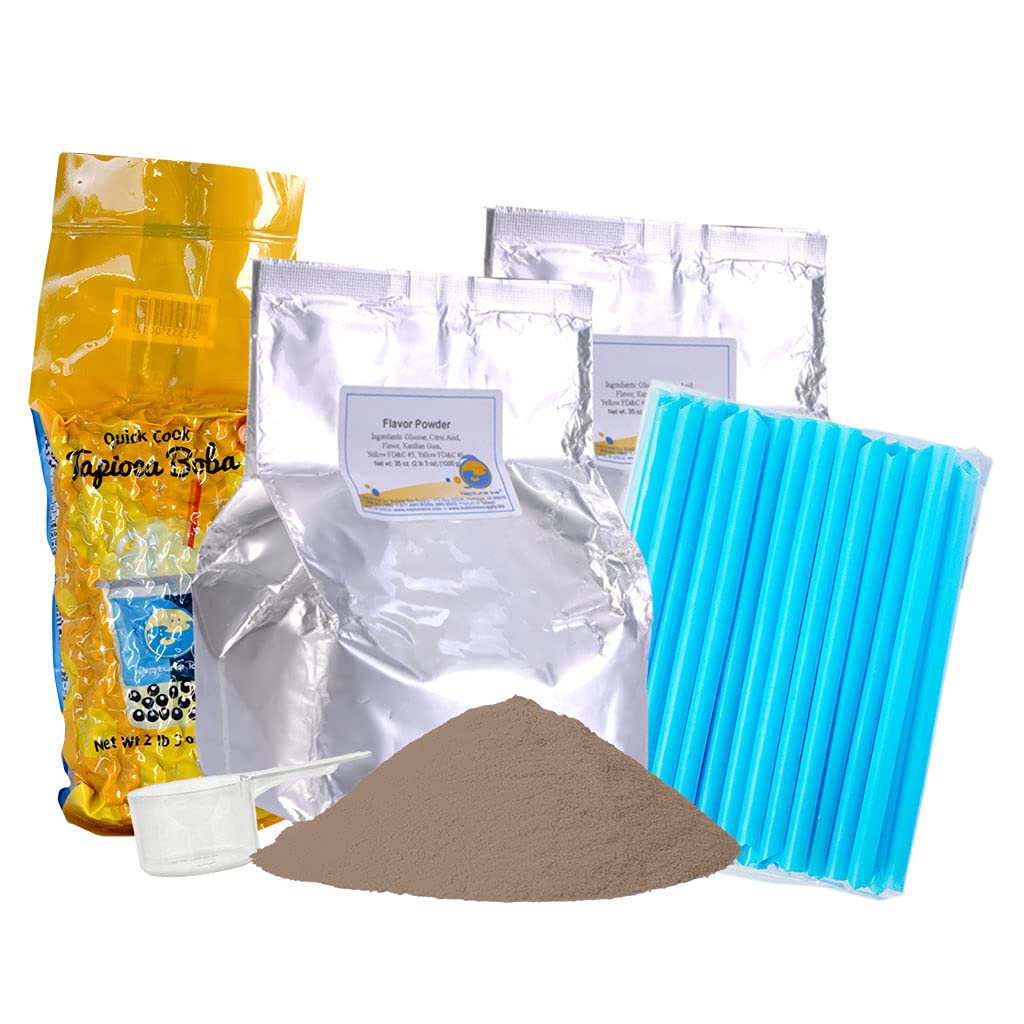 Bubble Tea Kit - Black Milk Tea Boba Starter Set (40-45 Servings) | Instant Tapioca Pearls & Powder Variety Pack | DIY Bubble Tea at Home | Perfect Gift for Tea Lovers & Party Drinks