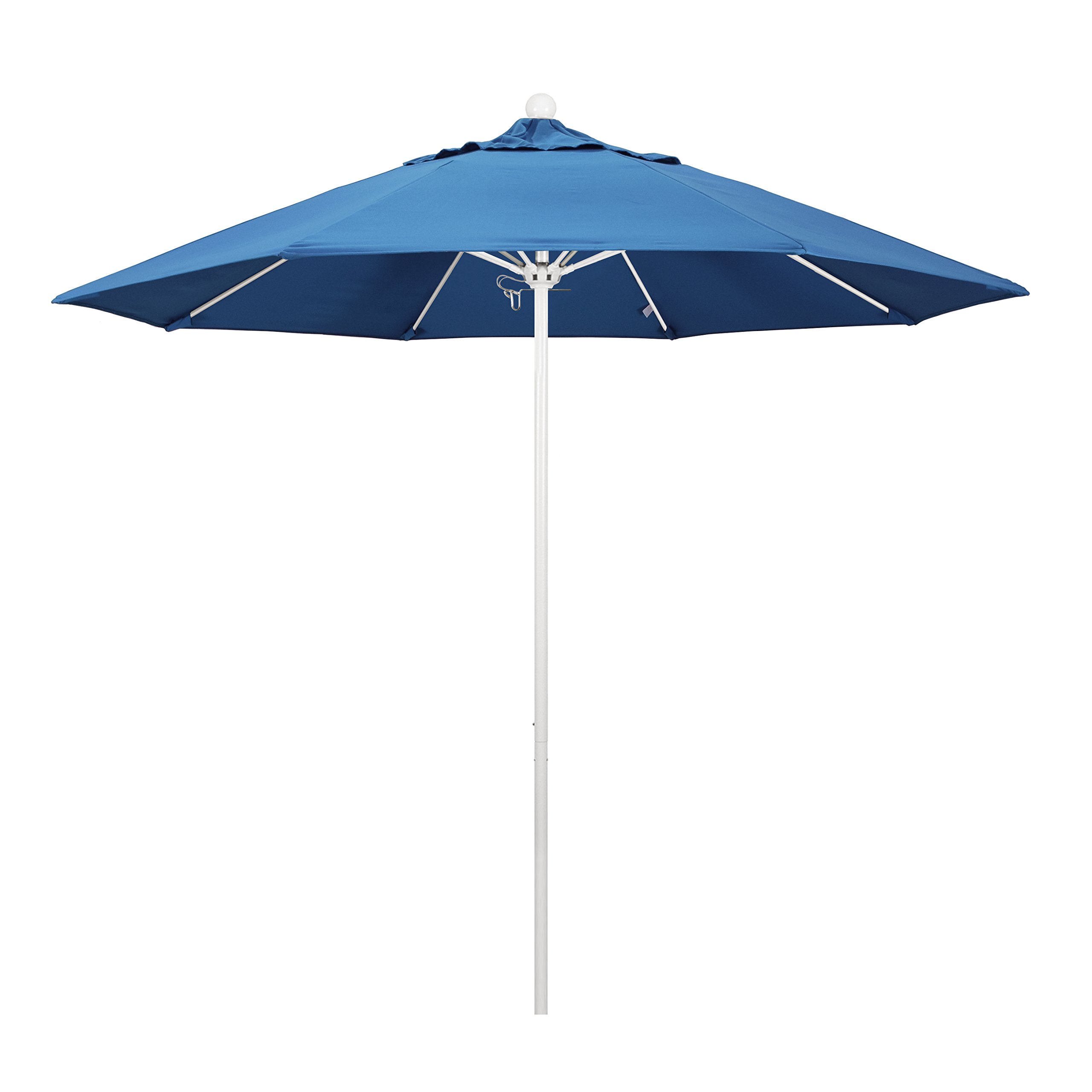 9' Round Aluminum/Fiberglass Patio Umbrella with Push Open Mechanism - White Pole & Pacifica Capri Fabric - Perfect for Poolside, Backyard, and Outdoor Dining Areas