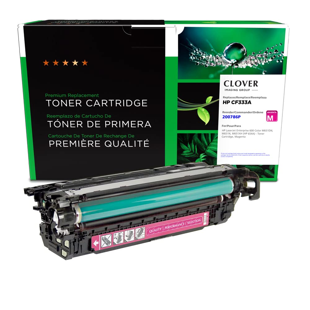 Clover Remanufactured Magenta Toner Cartridge Replacement for HP CF333A (HP 654A) - High Yield, Eco-Friendly Ink for Home & Office Printing