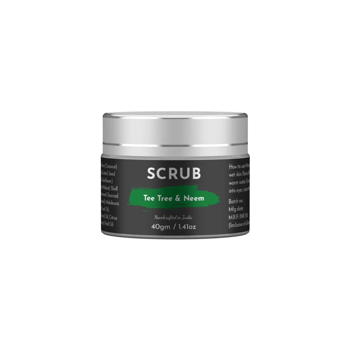 Ecocradle Activated Charcoal Face Scrub for Oily Skin with Tea Tree Essential Oil - Deep Exfoliating Cleanser with Walnut Shell Powder for Men & Women | Removes Dirt, Blackheads & Impurities | 40gm Natural Skincare for Acne-Prone & Sensitive Skin | Perfect for Daily Exfoliation & Deep Cleansing Routine