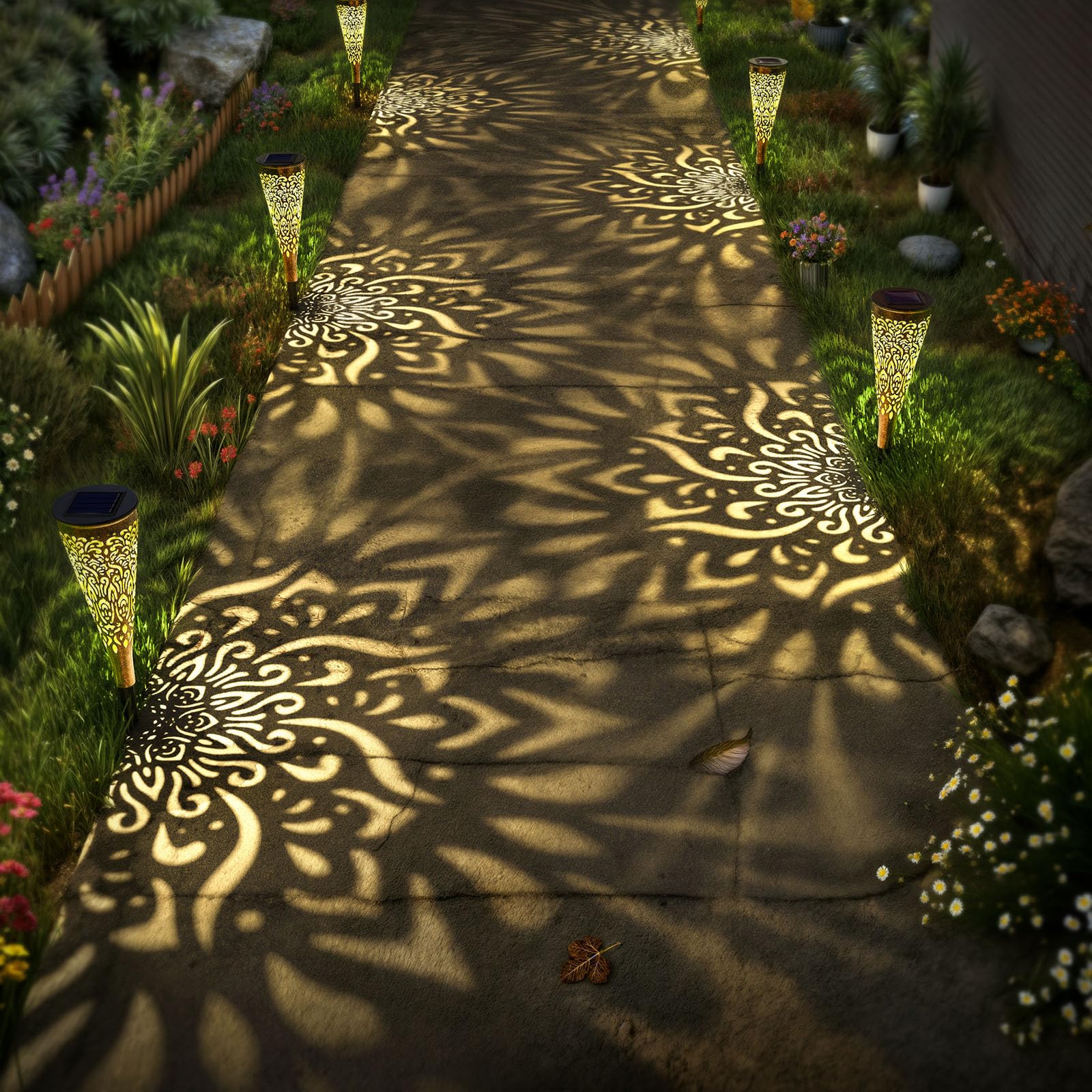 6 Pack Solar Pathway Lights Outdoor - Waterproof Solar Garden Lights with Warm White LED for Patio, Backyard, Walkway, Yard & Garden Decor - Gold (6Pcs) | Perfect for Landscape Lighting, Driveway Markers & Evening Ambience