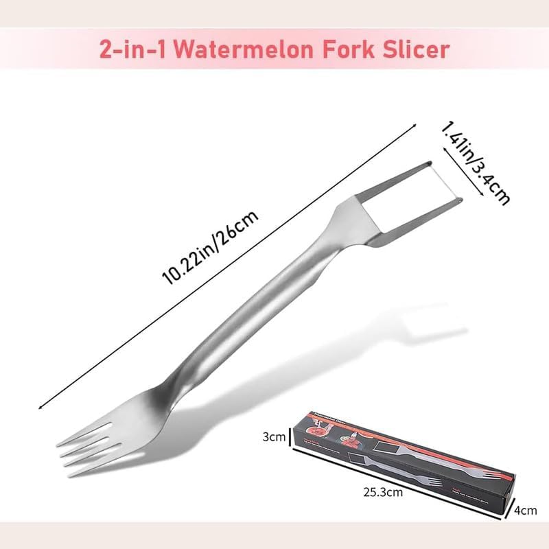 2-in-1 Stainless Steel Fruit Cutter & Watermelon Slicer - Dual Head Kitchen Tool for Easy Fruit Cutting | Perfect for Picnics, BBQs & Home Kitchen Use (Silver)