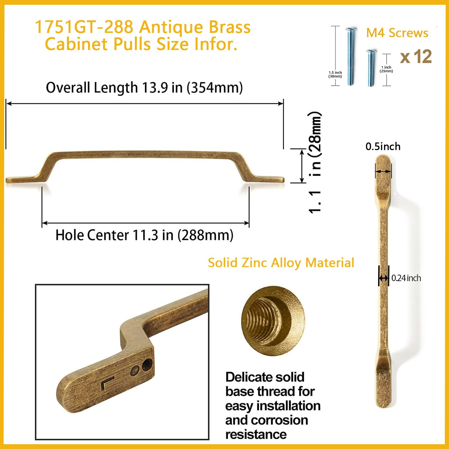 Vintage Antique Brass Cabinet Handles 6 Pack - 11.34