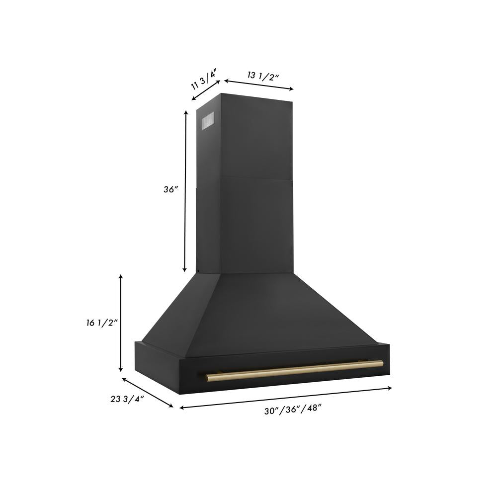 ZLINE Autograph Edition 36-inch Black Stainless Steel Dual Fuel Range Kitchen Package with Range Hood & Dishwasher - Champagne Bronze Accents (3AKP RABRHDWV36 CB) | Premium Kitchen Appliances for Modern Homes & Gourmet Cooking