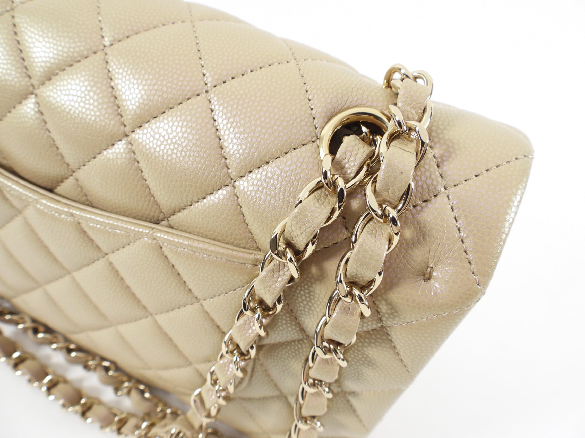 Chanel 21S Beige Iridescent Classic Medium Double Flap Caviar Gold Hardware Bag - Luxury Handbag for Women, Perfect for Parties & Special Occasions