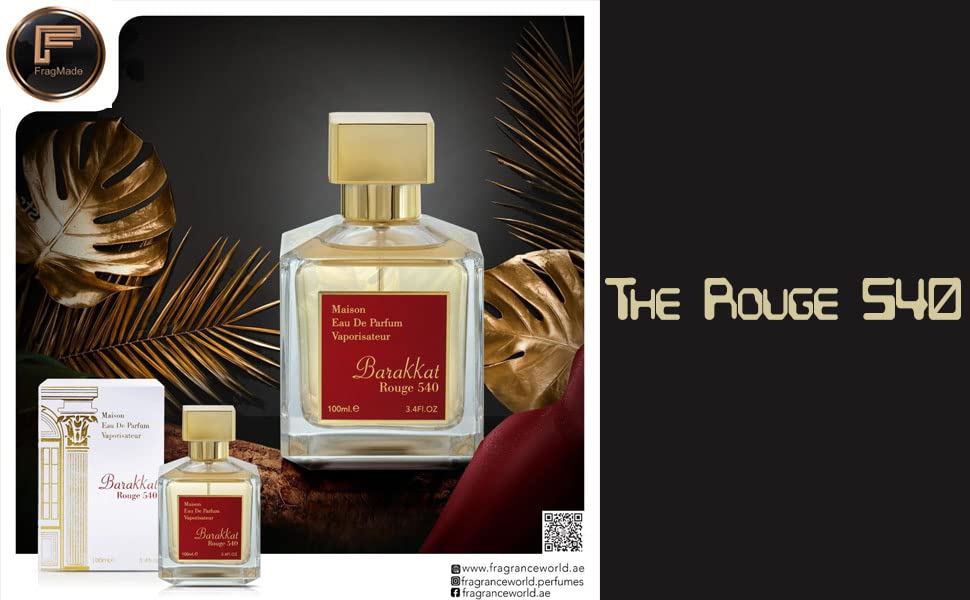 FragMade - B A R A K K A T Rouge 540 EDP (100 ml) Unisex Perfume | Turkish Rose & Bulgarian Rose Scent | Oud & Violet Blend | Long-Lasting Luxury Fragrance for Men & Women | Perfect for Date Night, Special Occasions & Gift Giving