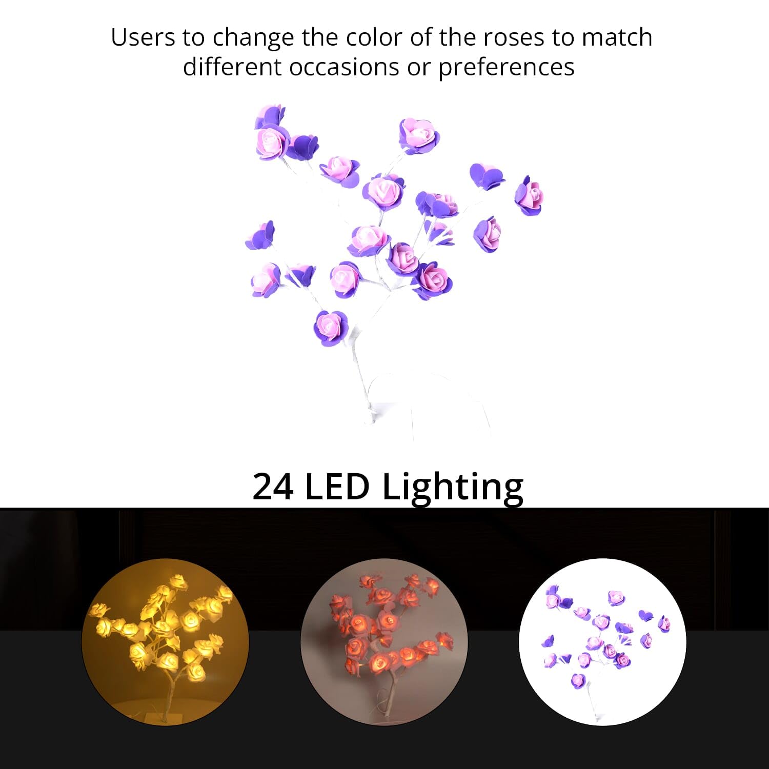 Shop LC Purple LED Rose Tree Light - 24 Multi-Headed Rose Lamp for Table Desk - Valentine's Day Home Decor & Romantic Gifts - Perfect for Bedroom, Living Room, and Wedding Decorations