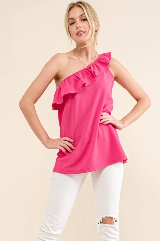 Women's One Shoulder Ruffle Sleeveless Tank Top - Sexy Summer Blouse for Beach, Party & Date Night