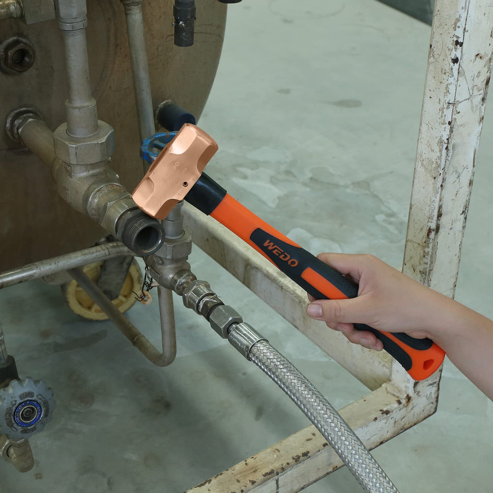 WEDO 1500g (3.3 lb) Beryllium Copper Non-Sparking Safety Sledge Hammer - DIN Standard, BAM & FM Certified - Non-Magnetic, 400mm Length - Ideal for Oil Refineries, Chemical Plants & Explosive Environments