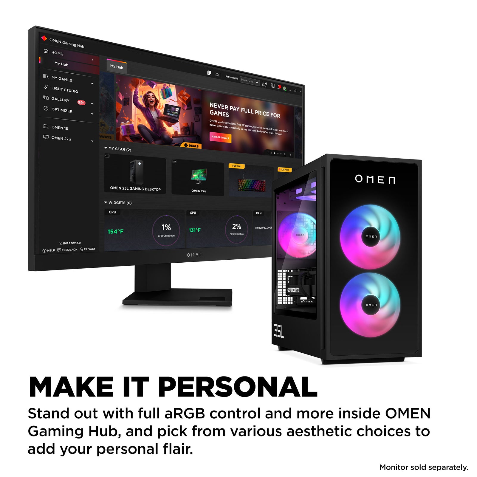 OMEN GT16-0066m Gaming Desktop PC - AMD Ryzen 7, 16GB RAM, 1TB SSD, NVIDIA GeForce RTX 4060, Windows 11 Home - Powerful Gaming & Streaming Computer for Esports & VR Gaming