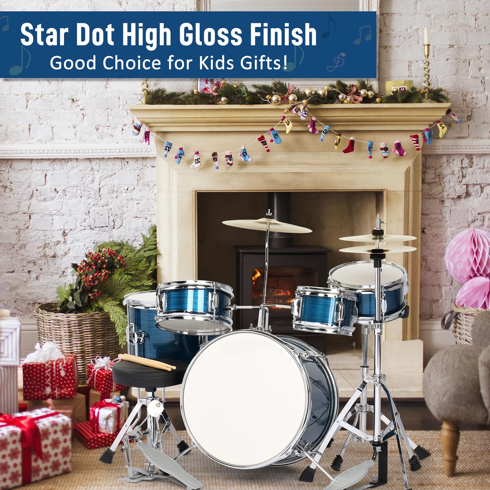 **Ktaxon 5-Piece Complete Junior Drum Set for Kids – 14 Inch Beginner Drum Kit with Throne Stool, Pedal, Drumsticks & Cymbals (Hi-Hat, Floor, Tom, Snare) – Brushed Blue – Perfect for Home Practice, Music Lessons & Kids' Performances**