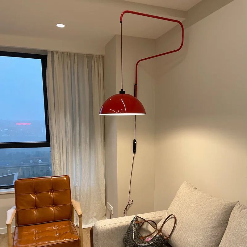 Vintage Long Arm Adjustable Pendant Wall Light - Dimmable Swing Arm Sconce for Bedroom, Living Room & Reading Nook Lighting