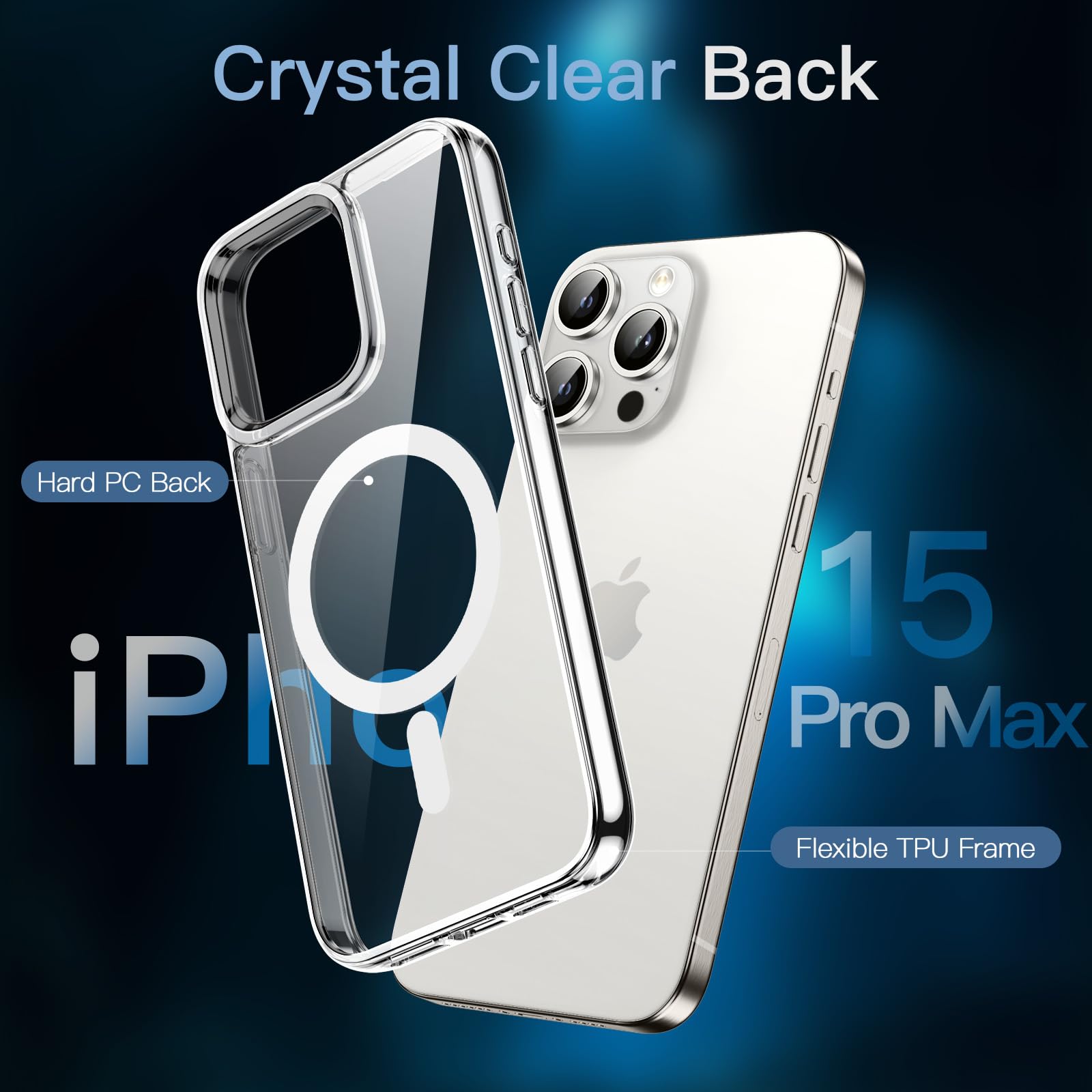 JETech 3 in 1 Magnetic Case for iPhone 15 Pro Max 6.7-Inch - Shockproof Bumper Phone Cover with 2 Pack Tempered Glass Screen Protectors, Magsafe Compatible (Clear) | Perfect for Work, Travel & Everyday Protection