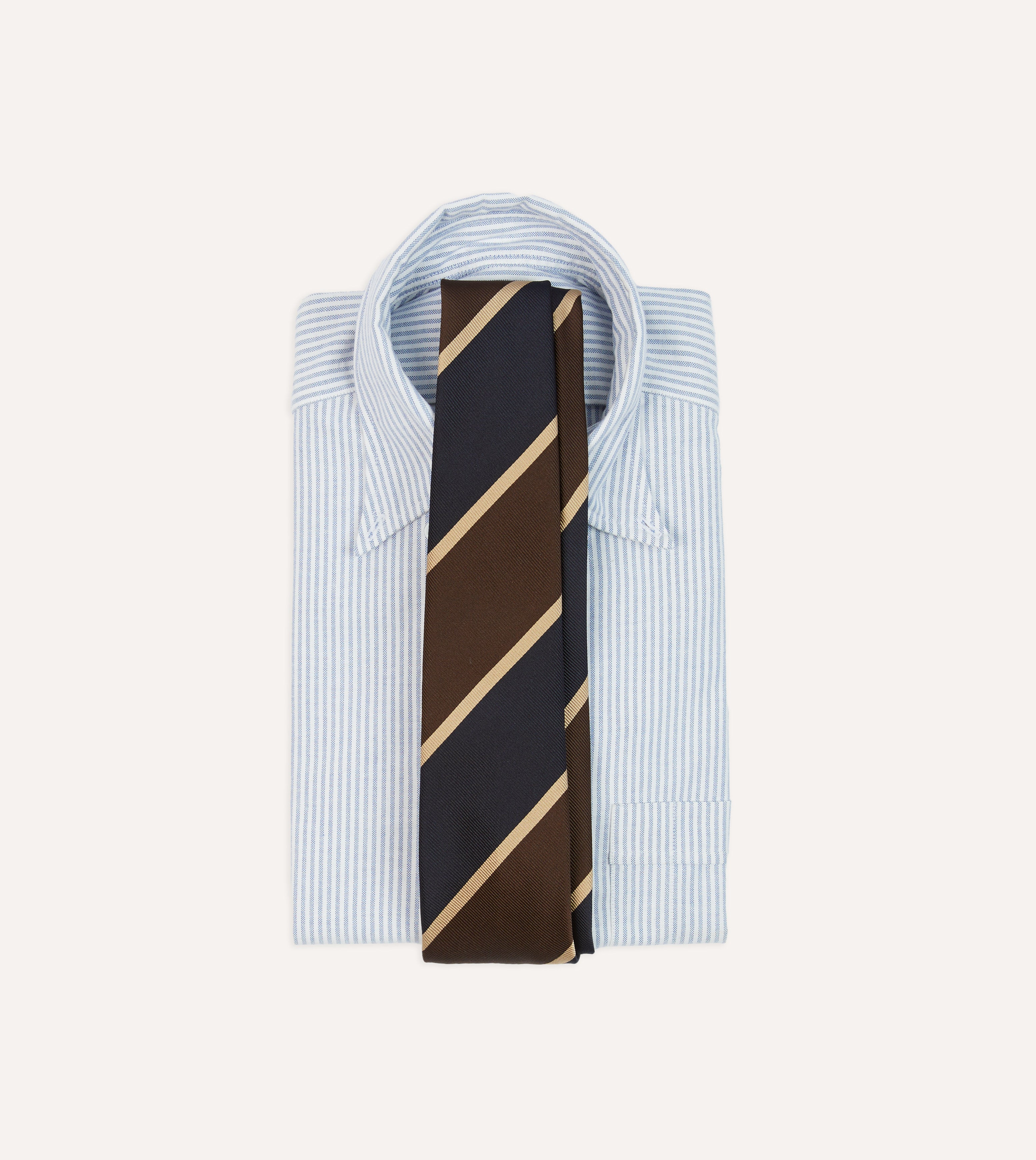 Navy and Brown Broad Stripe Mogador Silk Tipped Tie for Men - Luxury Formal Necktie for Business, Weddings & Special Occasions