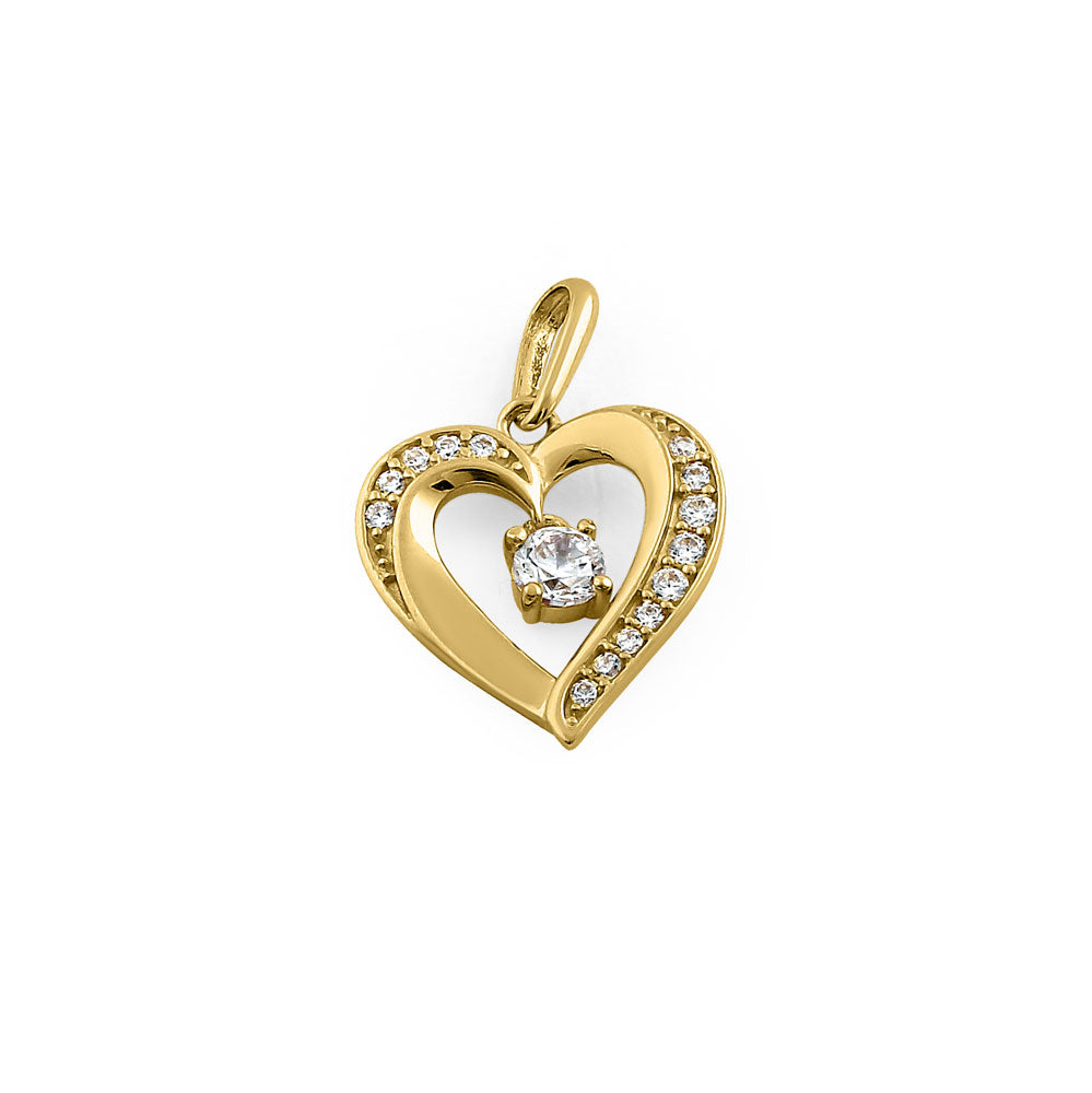 14K Solid Yellow Gold Sparkling Heart Cubic Zirconia Pendant Necklace for Women - Elegant Gift for Valentine's Day, Anniversary & Special Occasions