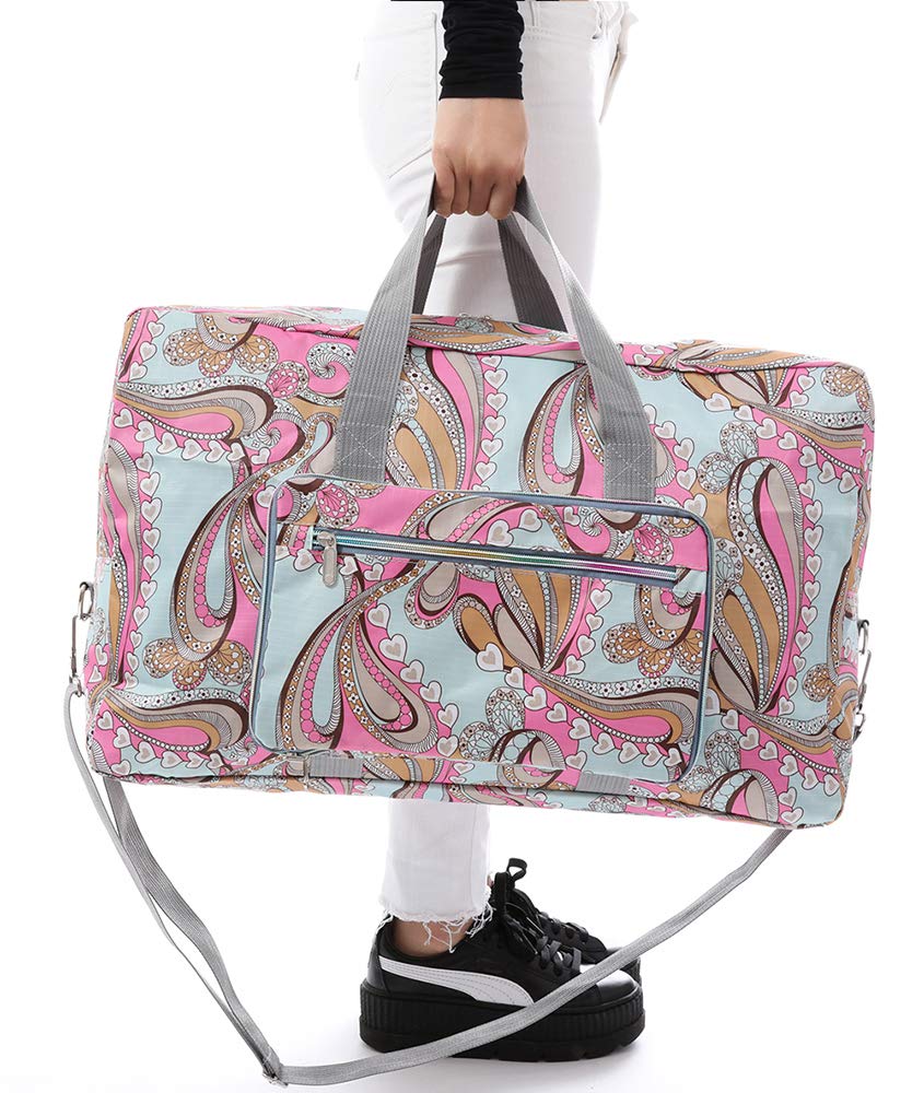 Foldable Large Travel Duffle Bag for Women - Waterproof Weekender Carryon Overnight Bag with Cute Design | Perfect for Gym, Beach Trips & Weekend Getaways