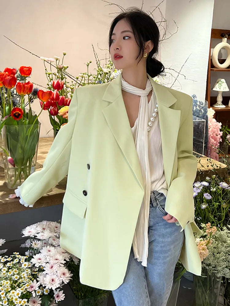 Women's Asymmetrical Blazer with Notched Collar - Long Sleeve Spliced Button Jacket for Casual Fall Fashion | Office Wear, Date Night & Autumn Outfits