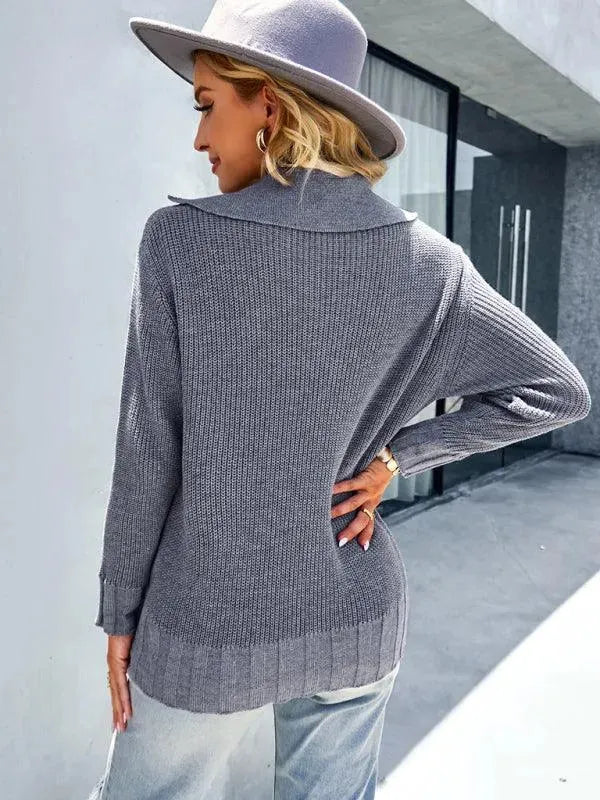 Women's V-Neck Polo Sweater Top - Soft & Stylish Knit Pullover for Casual Wear, Office & Layering