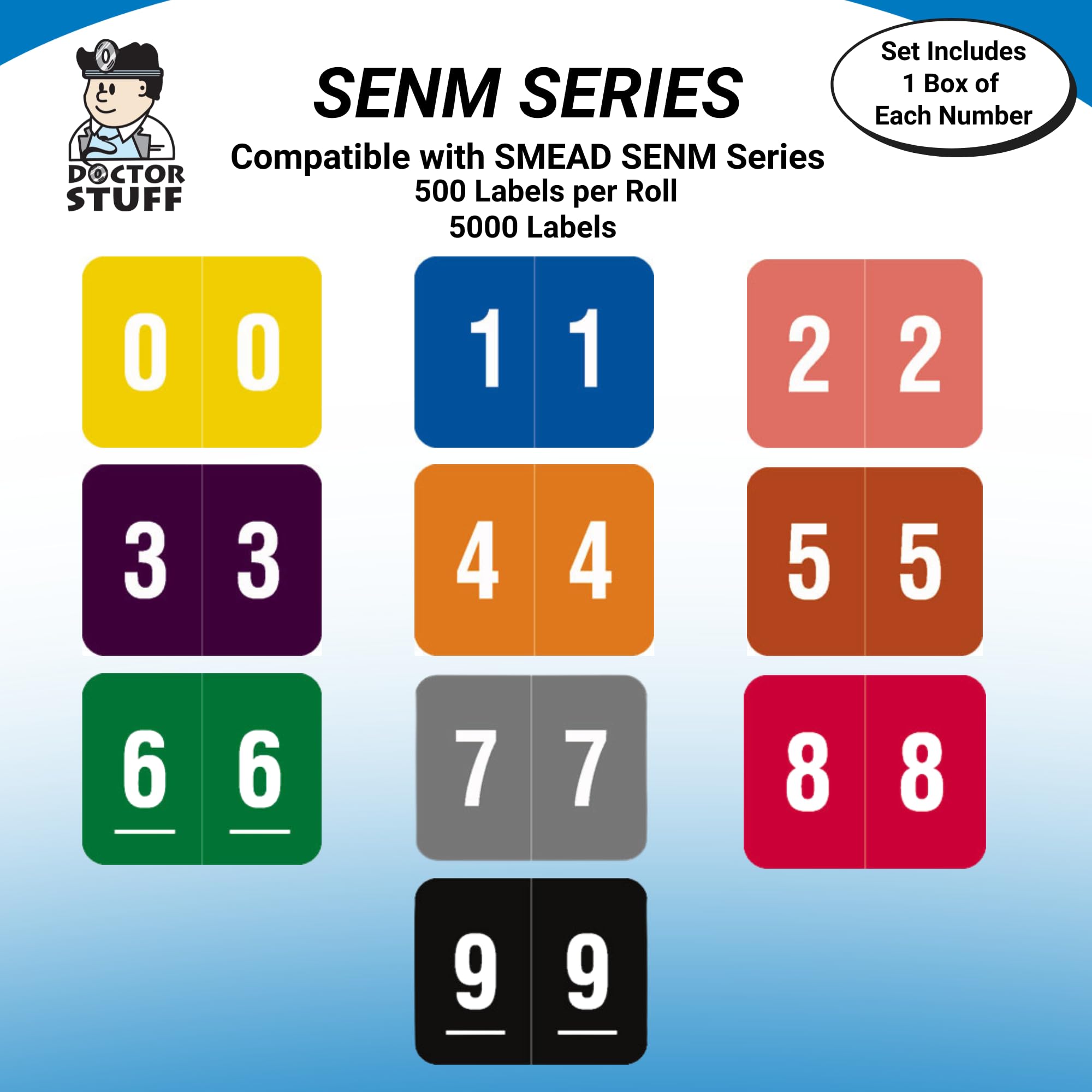 Doctor Stuff File Folder Labels - Complete Set of Numbers 0-9 (500 Labels/Roll, 10 Rolls) - 1