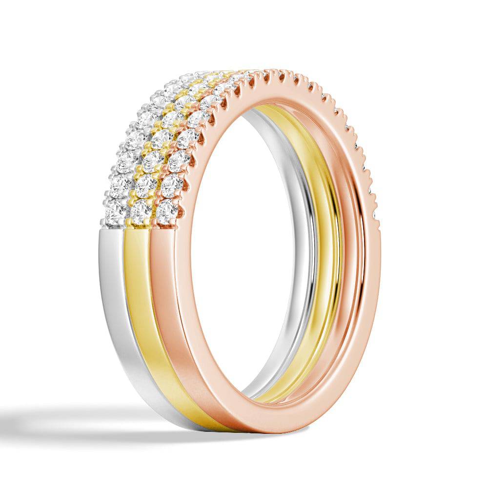 Lab Grown Diamond Tri-Color Stackable Wedding Bands Set of 3 - Perfect for Anniversary Gifts, Bridal Stack Rings & Everyday Elegance