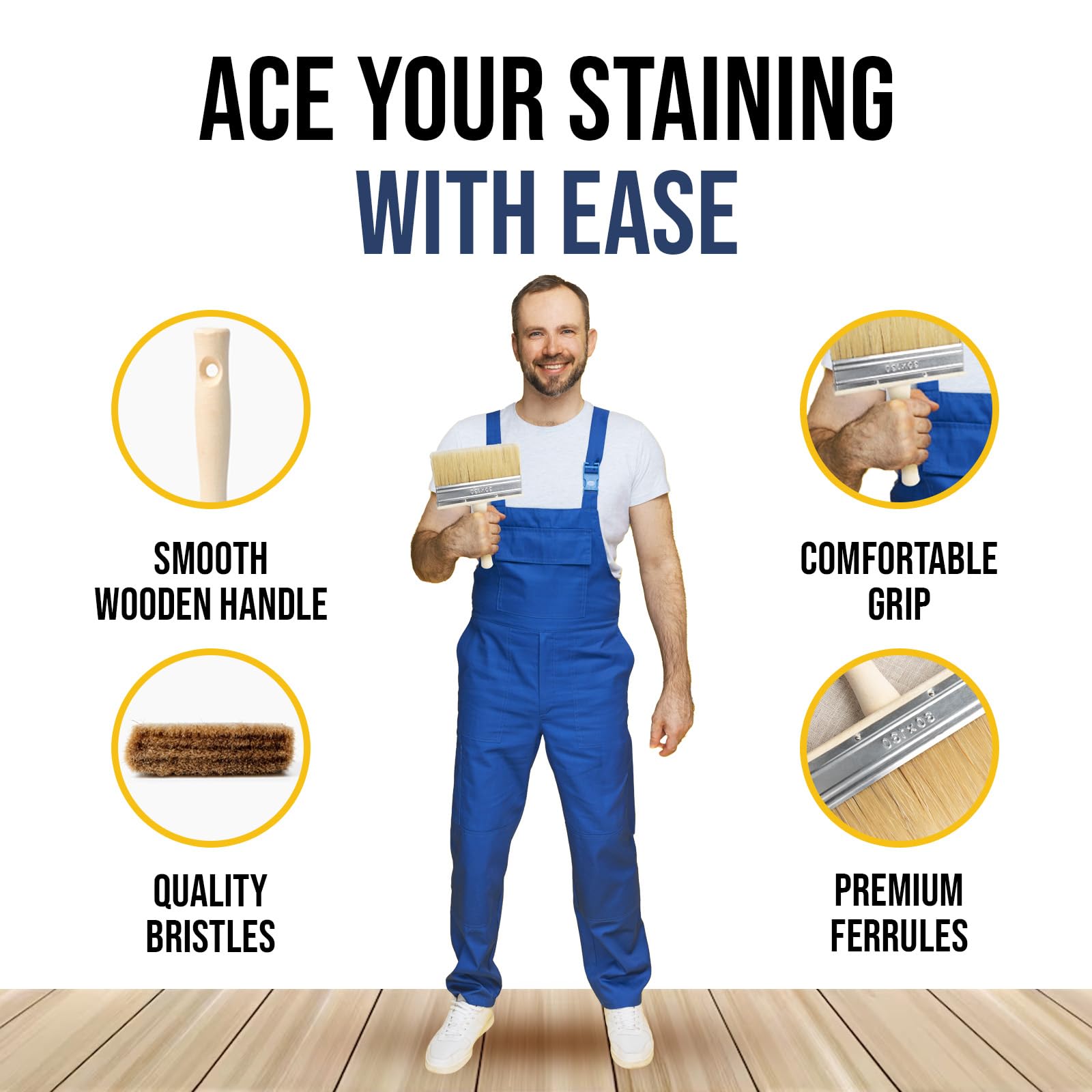 Foxtrot 5-Inch Deck Stain Brush - Professional Grade Paint & Sealer Applicator for Wood Decks, Fences, Walls | Fast & Even Coverage | Perfect for Outdoor Wood Staining, Fence Painting & Home Improvement Projects