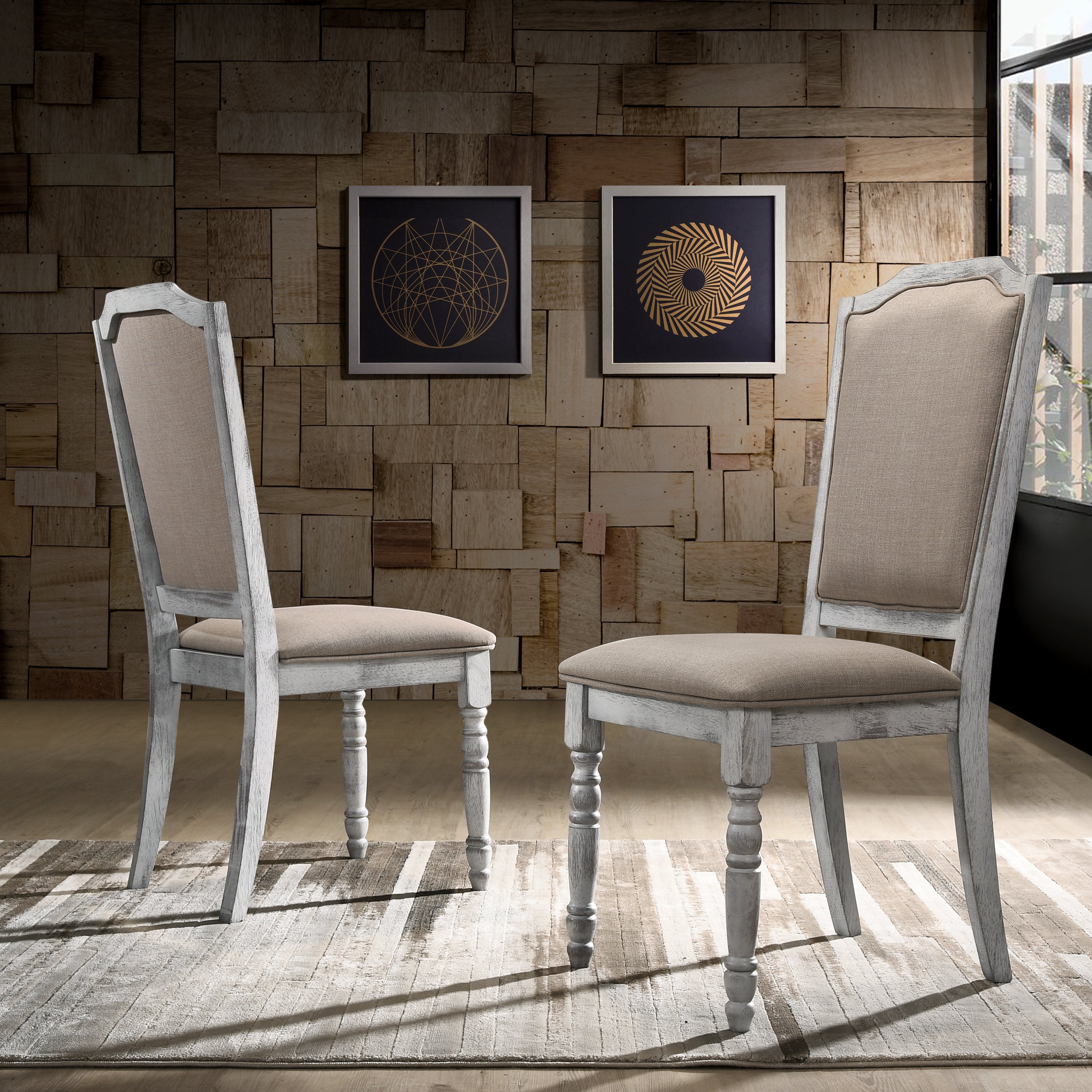Roundhill Furniture Iris Turned Leg Wood Dining Chair Set of 2 - Solid Wood Kitchen Chairs with Upholstered Seat - Perfect for Dining Room, Kitchen, Breakfast Nook & Home Decor
