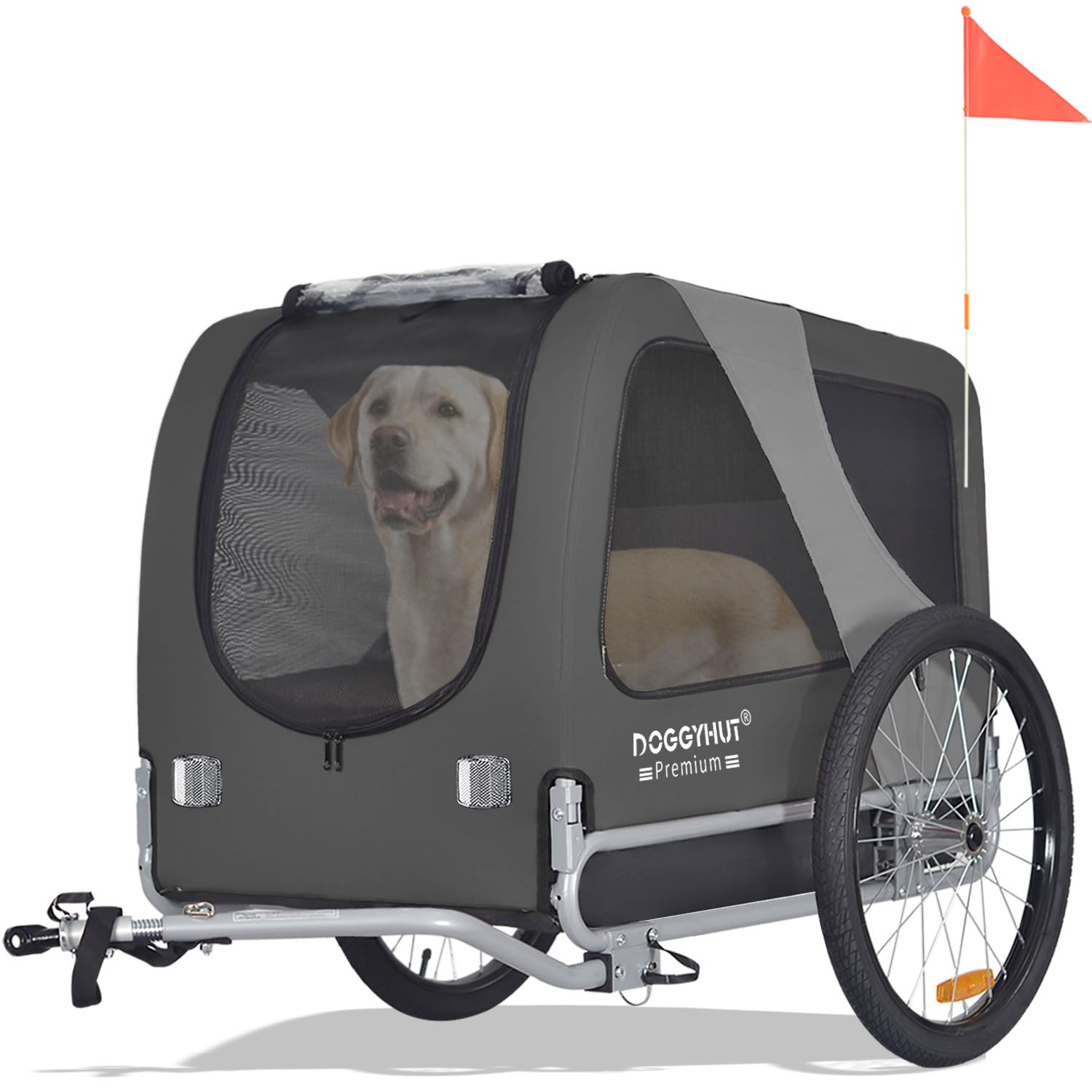 DOGGYHUT® Premium Large Dog Bike Trailer for Medium to Large Dogs - Heavy Duty 78 lbs Capacity Pet Bicycle Carrier with Low Center Gravity & Easy Fold Frame - Perfect for Cycling Adventures, Park Trips and Outdoor Exercise with Your Dog