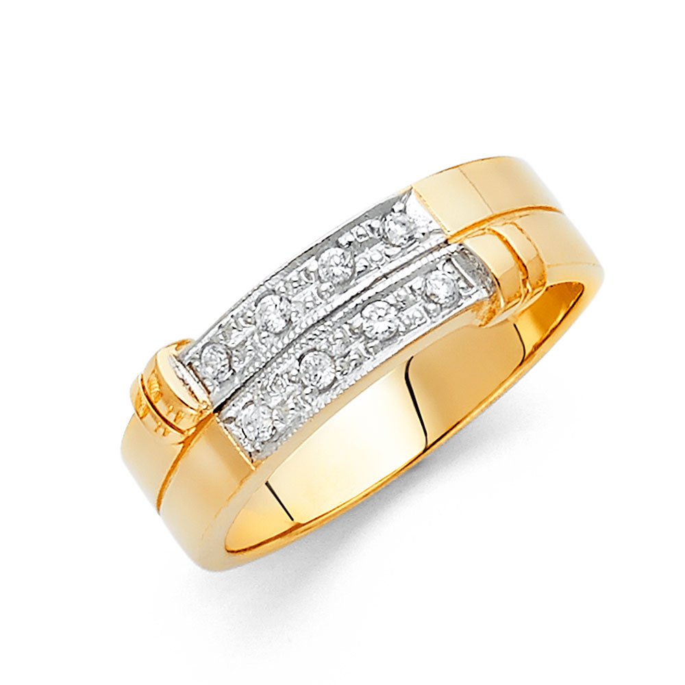14K White & Yellow Gold Two-Tone Round Cubic Zirconia Ring for Men - Anniversary Wedding Band by Jewels By Lux | Perfect for Engagements, Weddings & Special Occasions
