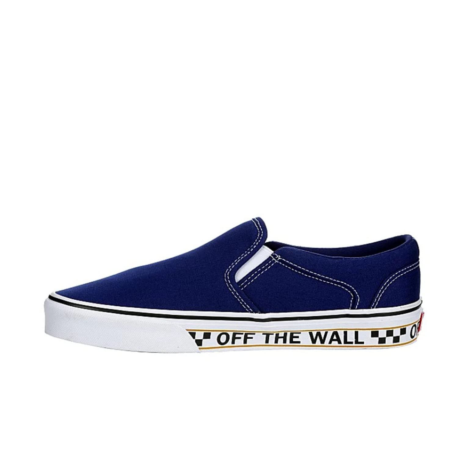 Vans Unisex Asher Canvas Low Platform Slip-On Sneakers - Blue & White Casual Shoes for Men & Women | Comfortable Walking, Skateboarding & Everyday Wear