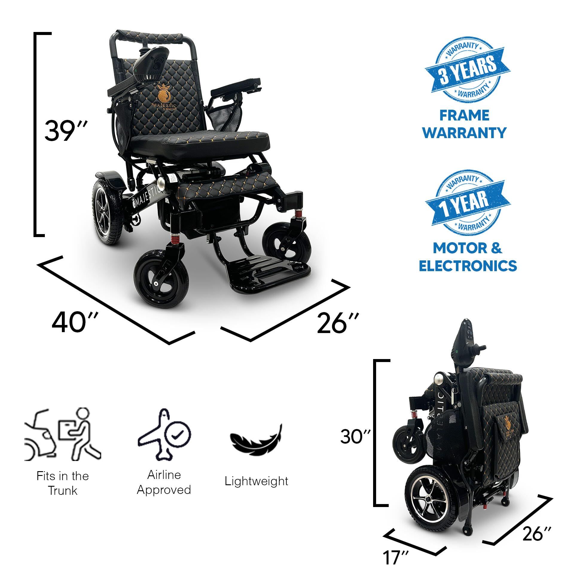 Majestic IQ-7000 Auto Folding Electric Wheelchair for Adults - Lightweight Mobility Scooter with 19 Miles Range - Compact Power Chair for Seniors & Disabled - Perfect for Indoor/Outdoor Use, Travel & Daily Activities