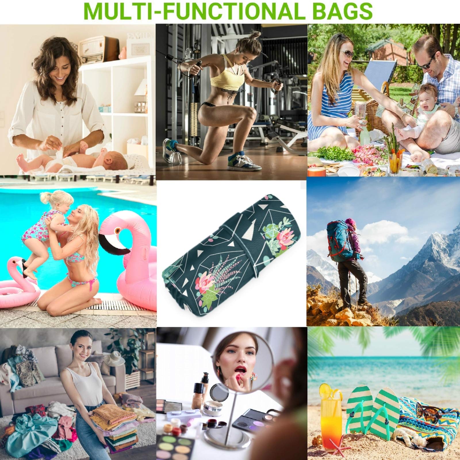Visesunny Classic Cactus 2-Piece Wet Dry Bag Set with Zipper Pockets - Waterproof Reusable Storage for Travel, Beach, Pool, Gym & Daycare - Perfect for Wet Swimsuits, Dirty Clothes, Diapers & Toiletries - Ideal for Baby Stroller, Sports & Outdoor Activities