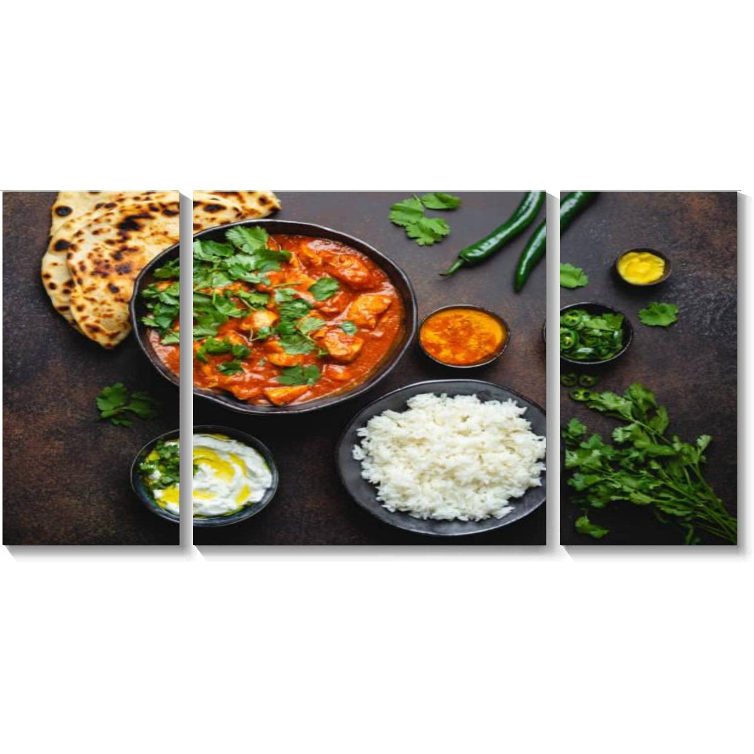 BDMPIZLNSF 3 Panel Canvas Wall Art - Indian Chicken Tikka Masala Framed Painting for Living Room & Bedroom Decor | Ready to Hang | Perfect for Kitchen & Dining Room Wall Decor