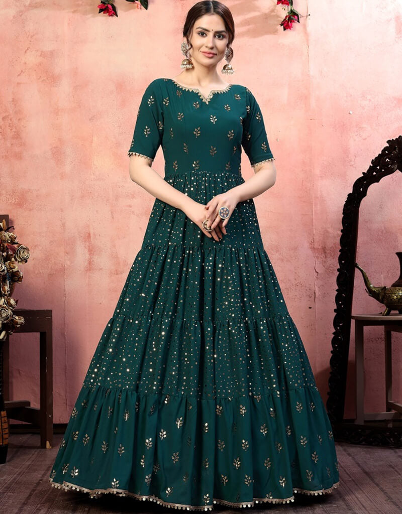 Elegant Blue Anarkali Style Gown - Premium Georgette Fabric for Women - Perfect for Weddings, Parties & Special Occasions