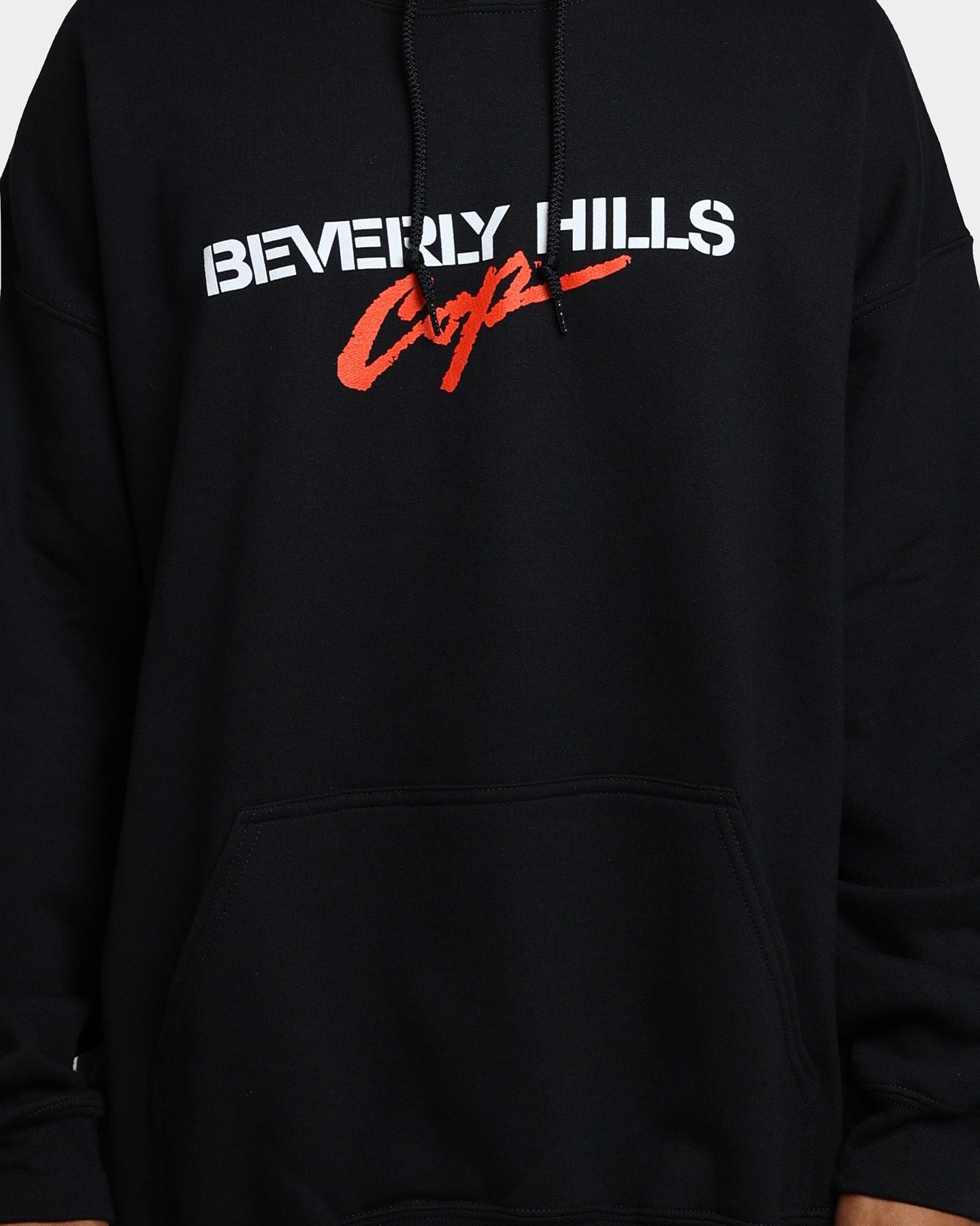 American Thrift Beverly Hills Cop Logo Hoodie Black - Vintage Movie Inspired Pullover for Casual Wear & Street Style